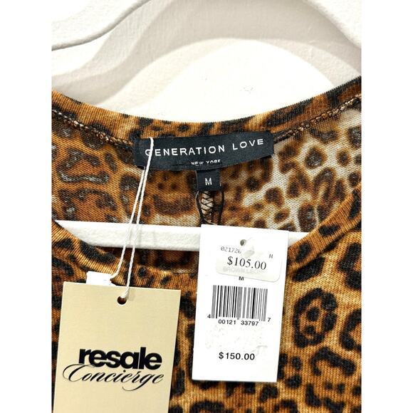 NWT Generation Love Puffed Sleeve Rezi Dress Brown Leopard Women's Size Medium - Picture 3 of 5
